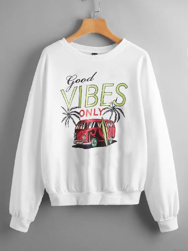 Casual Slogan Long Sleeve Round Neck Regular Women Sweatshirt