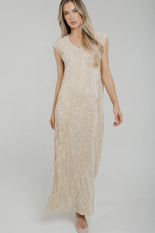 Polly Pleated Dress In Neutral