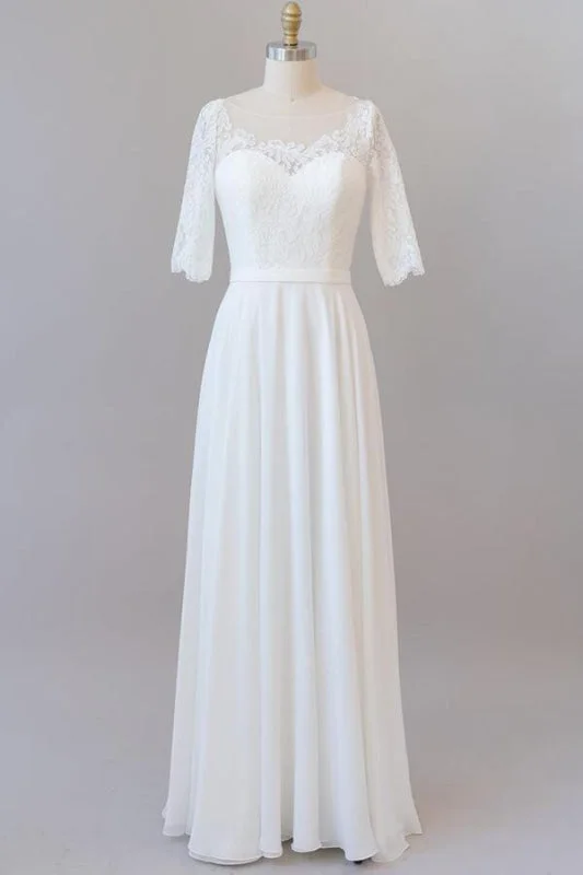 Graceful Lace Chiffon Floor Length Wedding Dress