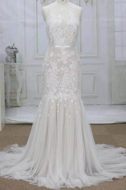 Amazing Appliques Tulle Mermaid Wedding Dress