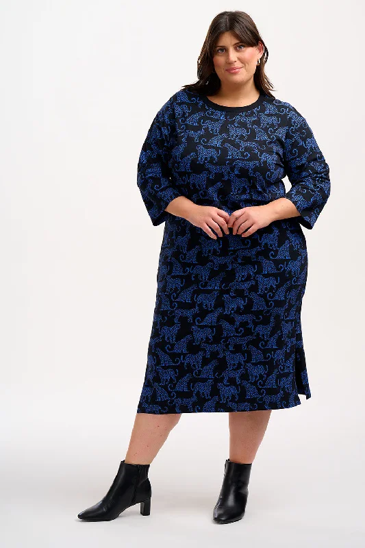 Ashanti Dress - Black/Blue, Leopard Spots