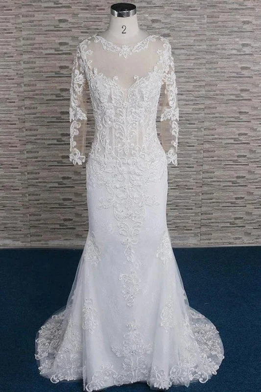 Beading Appliques Long Sleeve Mermaid Wedding Dress