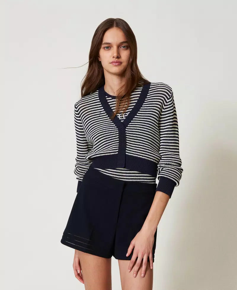 Twinset Striped Knit Cardigan And Top With Oval T