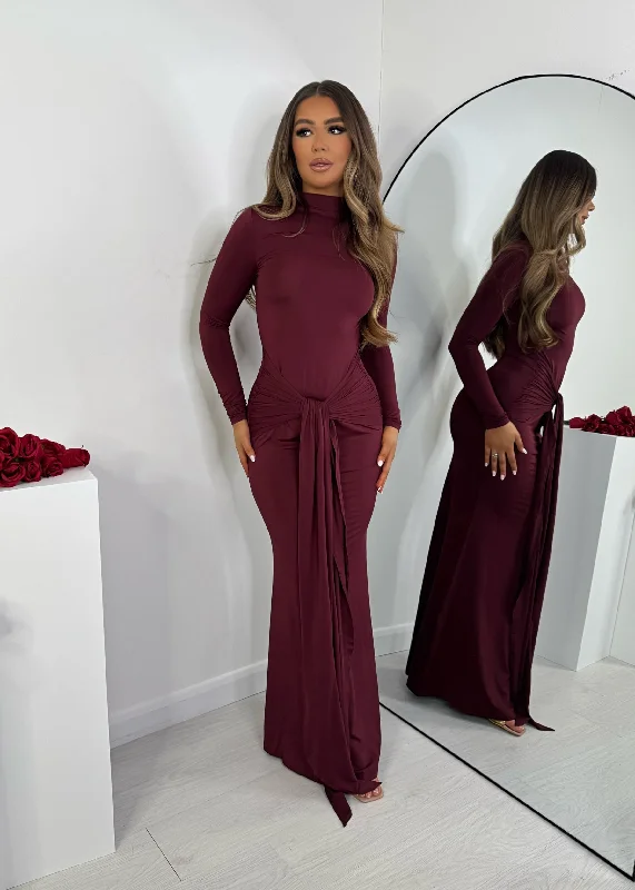 Perfectly Imperfect Tie Maxi Dress - Burgundy