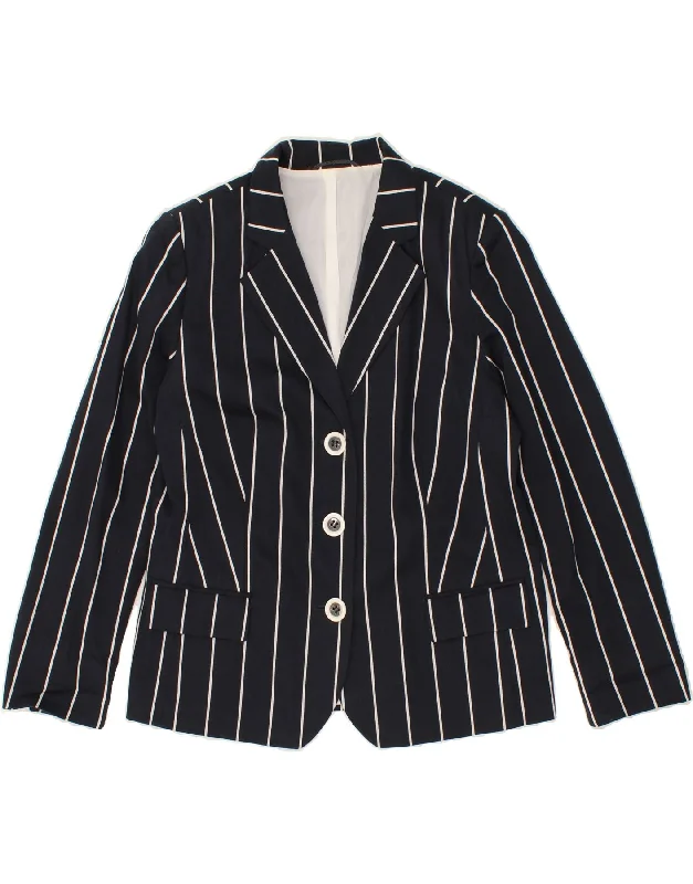 KIRSTEN Womens 3 Button Blazer Jacket UK 18 XL  Navy Blue Striped Cotton