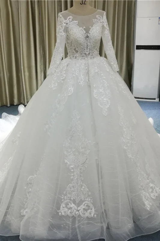 Vintage Appliques Long Sleeve Tulle Wedding Dress