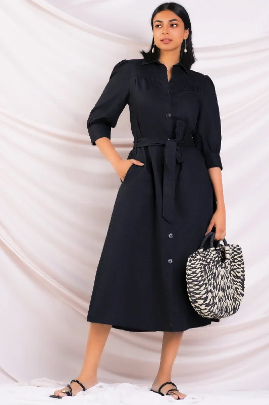 Black Midi Shirt Dress