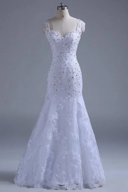 Beading Tulle Mermaid Floor Length Wedding Dress