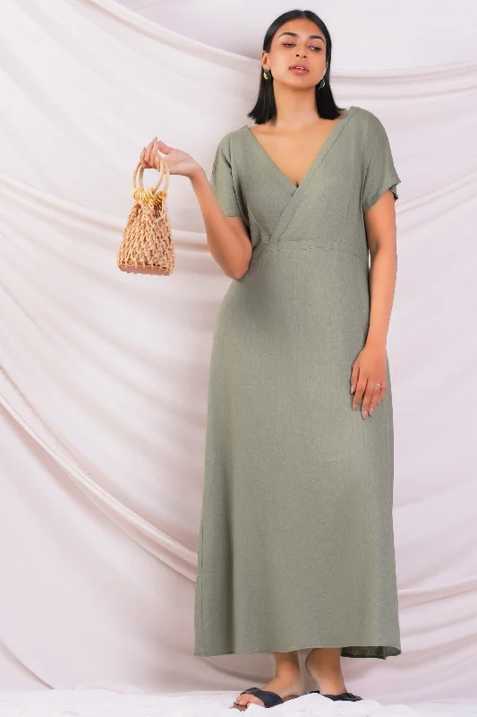 V Neck Linen Maxi Dress