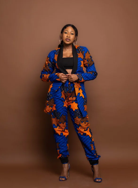 Augusta Ankara Long Jacket | Blue and Orange African Print