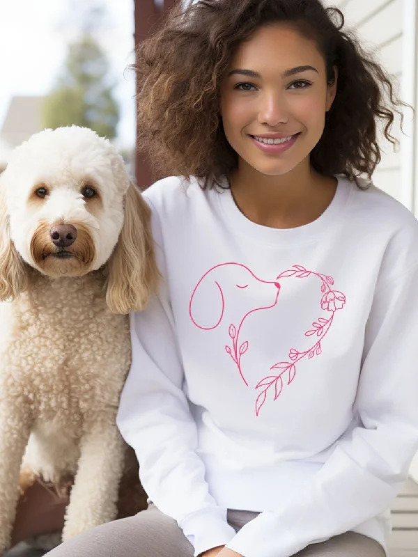 Heart Dog Line Drawing Dog Mom Valentine's Day Long Sleeve Graphic Sweatshirt