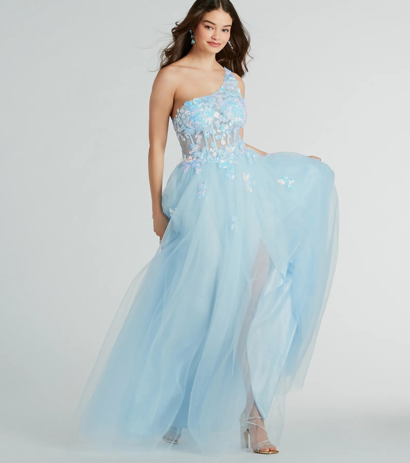 Arie Floral Applique Sequin A-Line Ball Gown