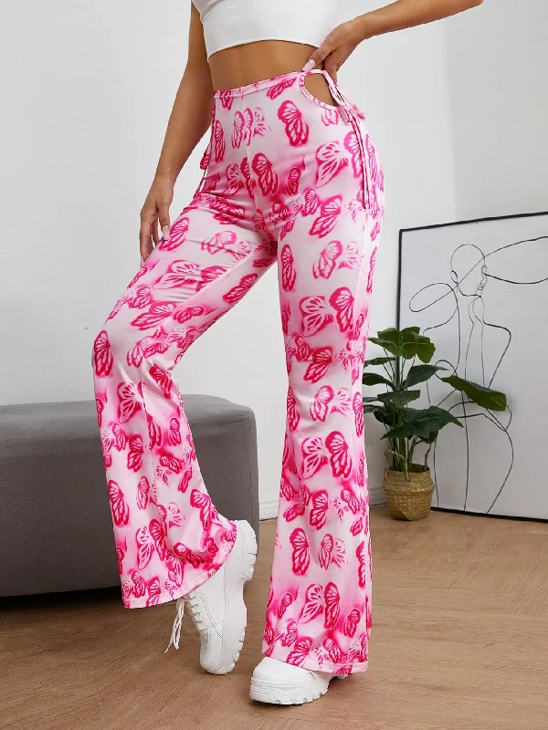 Casual All Over Print High Waist Long Women Pants