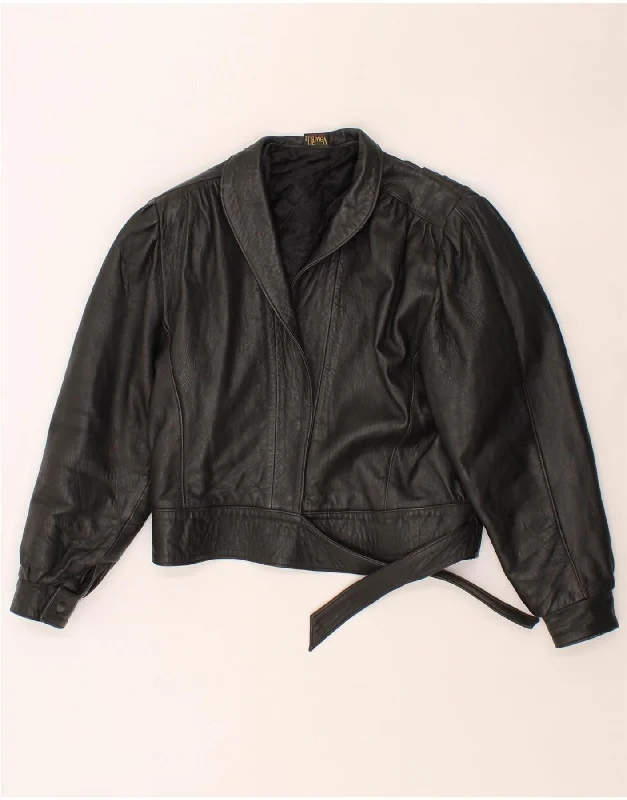 VINTAGE Womens Leather Jacket UK 14 Medium Black Leather