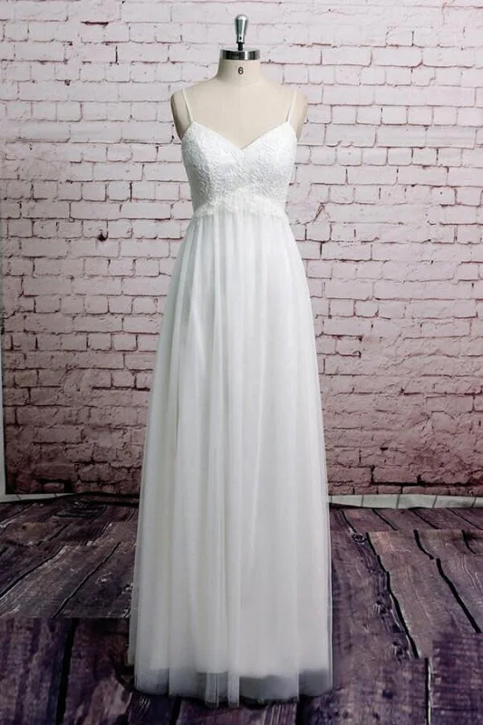 Empire Spaghetti Strap Lace Tulle Wedding Dress