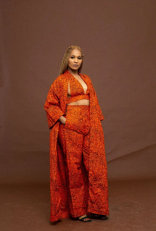 Gelly Ankara Long Kimono Jacket | Orange African Print