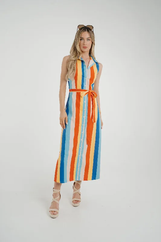 Frankie Stripe Dress In Blue Multi