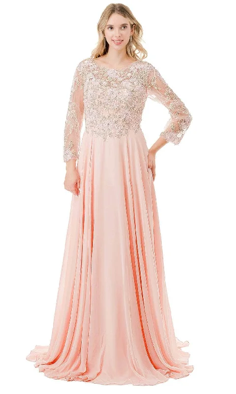 Trevi Collection M2838Y - Quarter Sleeve Beaded Lace Evening Dress