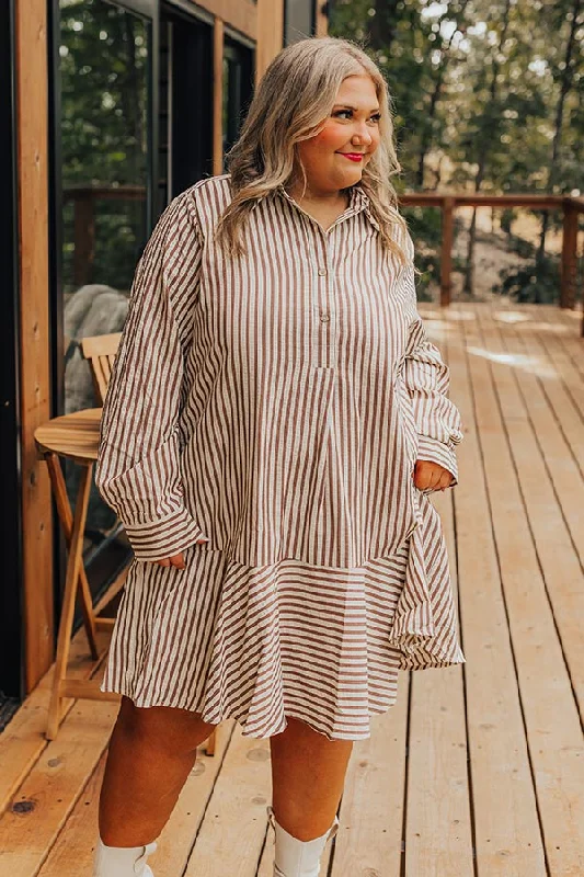 Stripe A Pose Mini Dress in Brown Curves