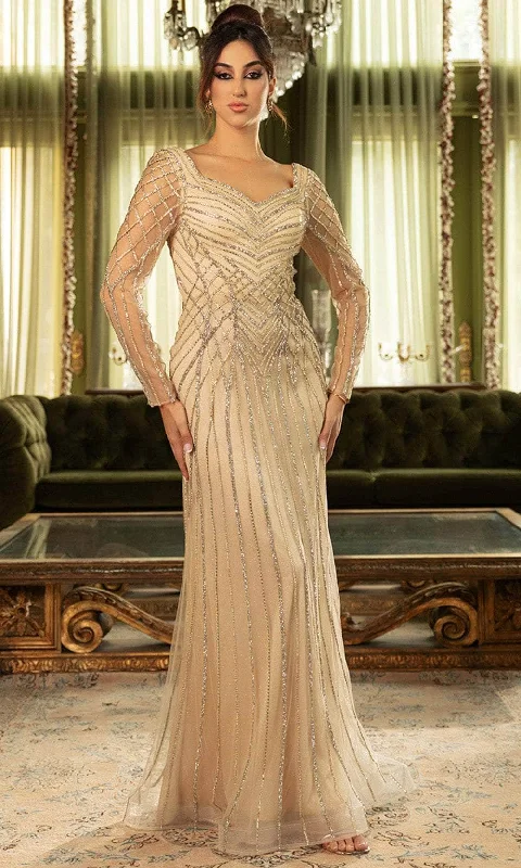 May Queen RQ8132 - Long Sleeve Sweetheart Evening Gown