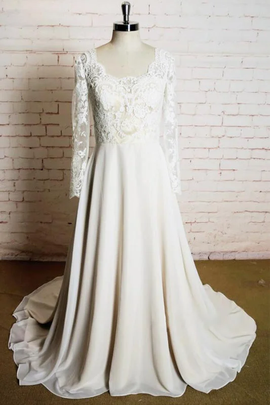 Appliques Long Sleeve Chiffon A-line Wedding Dress