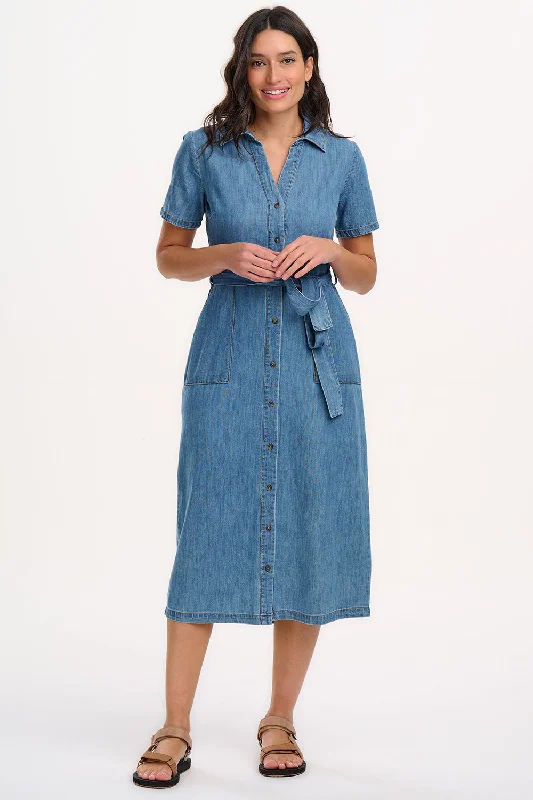 Cloretta Midi Shirt Dress - Mid Blue Denim