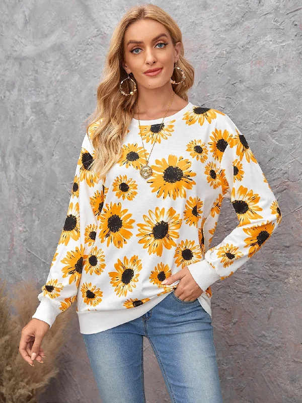 Casual All Over Print Long Sleeve Round Neck Regular Women Sweatshirt