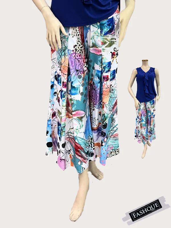 FASHQUE - Pull On Pleated Front Gaucho with Digital Prints - P2031