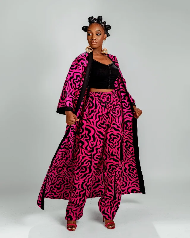 Jolene Long Kimono Jacket | Pink and Black Print