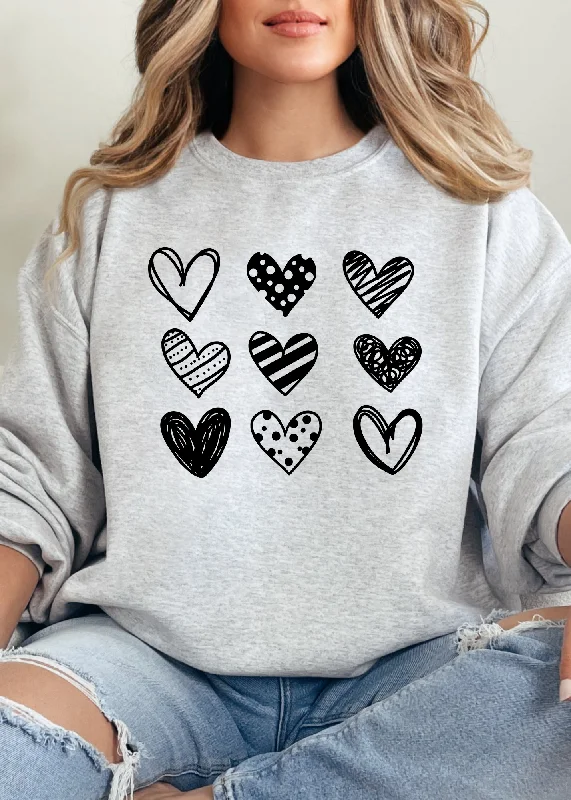 Row of Hearts (Black) Valentine Pullover