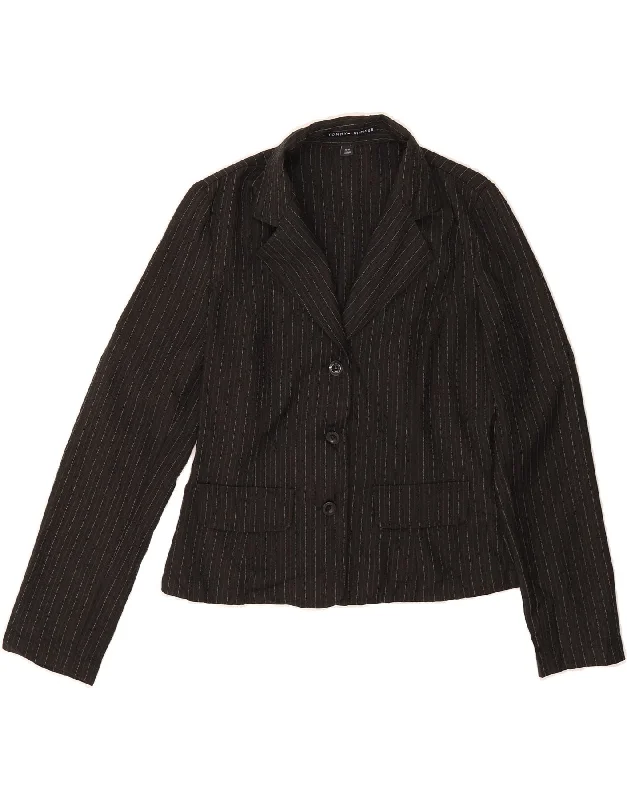 TOMMY HILFIGER Womens 3 Button Blazer Jacket UK 14 Medium Black Pinstripe