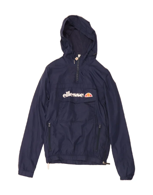 ELLESSE Womens Graphic Hooded Anorak Jacket UK 6 XS Navy Blue Nylon