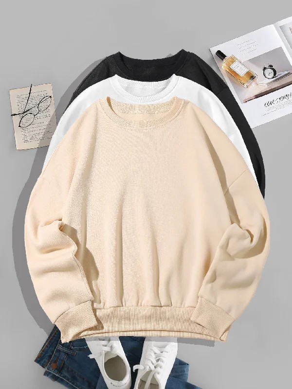 Casual Plain Long Sleeve Round Neck Regular Women Sweatshirt