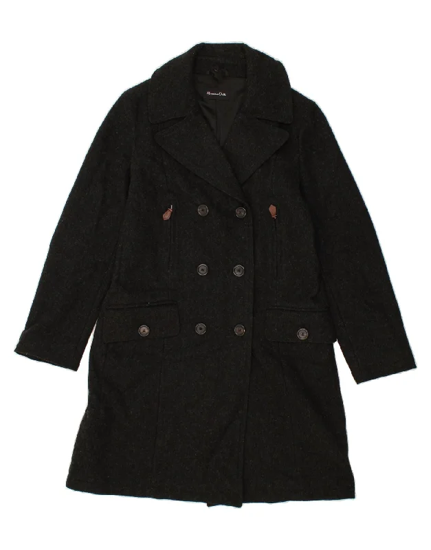 MASSIMO DUTTI Womens Double Breasted Coat UK 14 Medium Black Wool