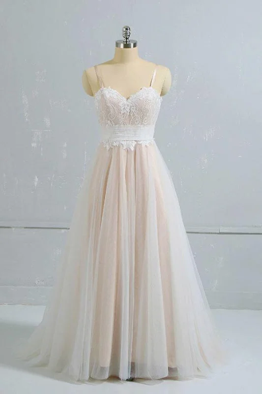 Cute Spaghetti Strap Lace A-line Wedding Dress