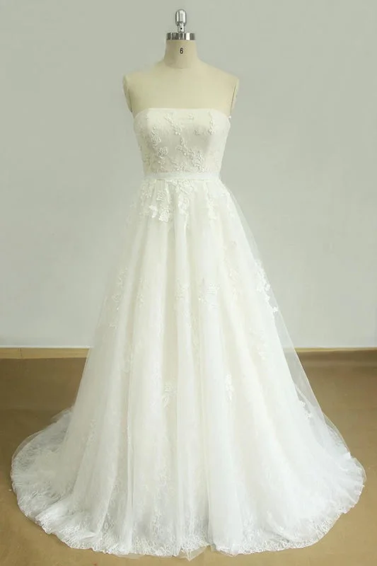 Strapless Appliques Tulle A-line Wedding Dress