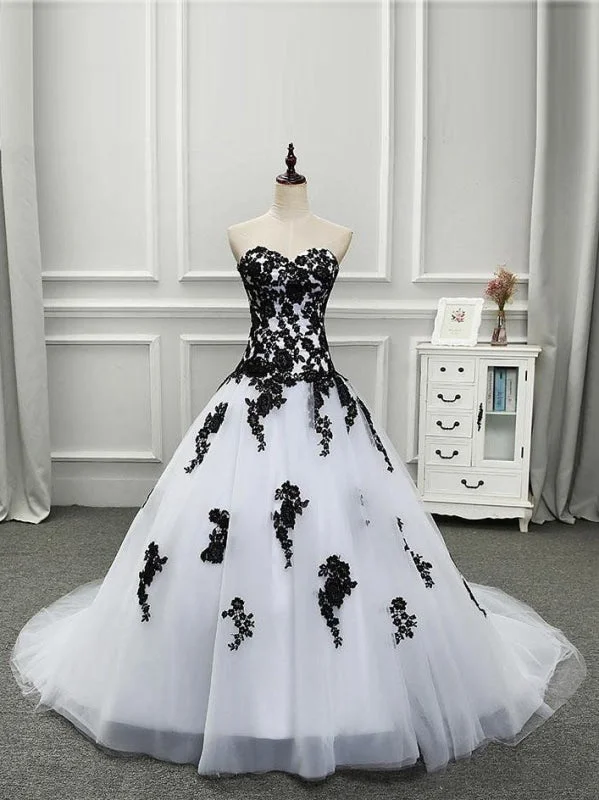 White and Black Ball Gown Gothic Wedding Dress