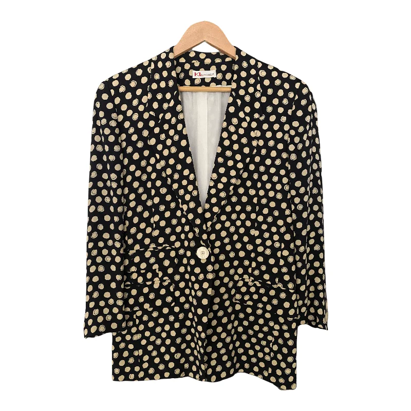 KL by Karl Lagerfeld Vintage Single Breasted Jacket Ble with Cream Spots.  UK SIze 10