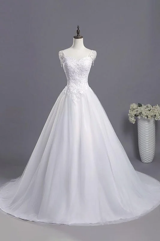 Beading Appliques Lace A-line Tulle Wedding Dress