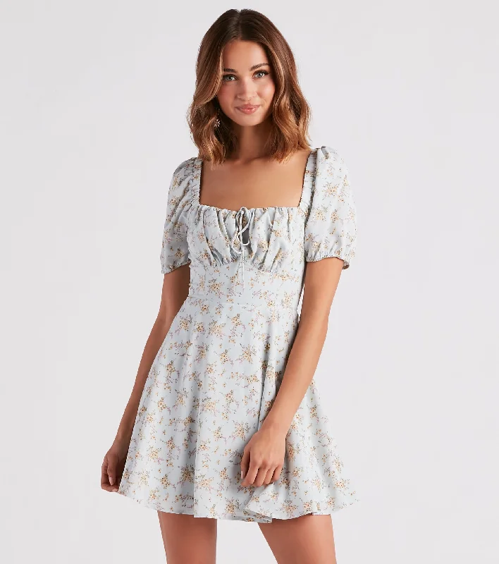 Budding Romance Floral Chiffon Skater Dress