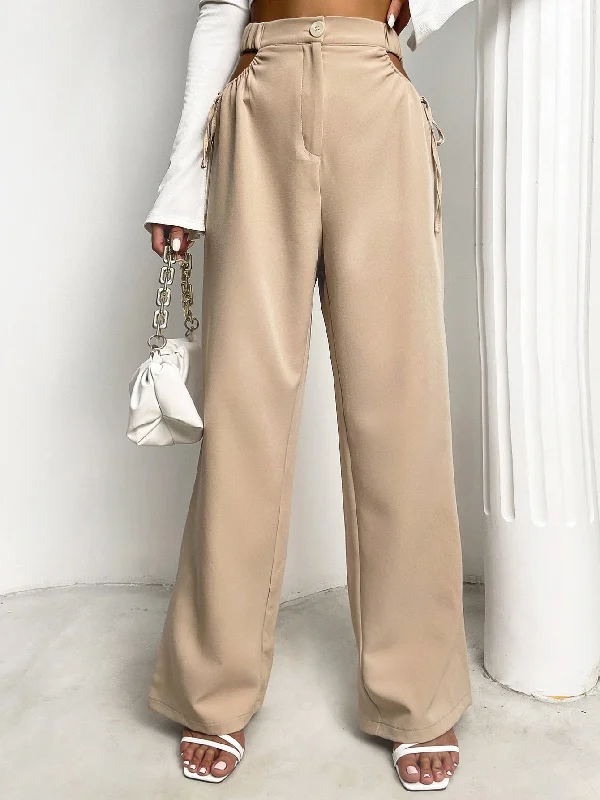 Elegant Plain Zipper High Waist Long Women Pants