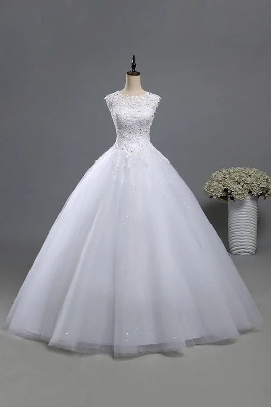 Lace-up Appliques Tulle A-line Wedding Dress