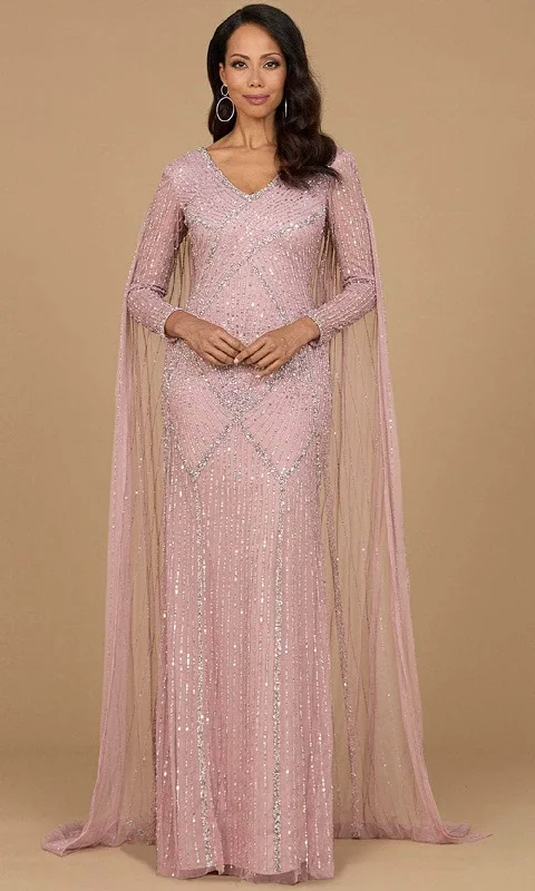 Lara Dresses 28956 - Long Sleeve Beaded Evening Dress with Cape