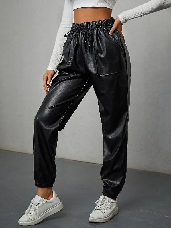 Casual Plain Pocket High Waist Cropped Women Pants