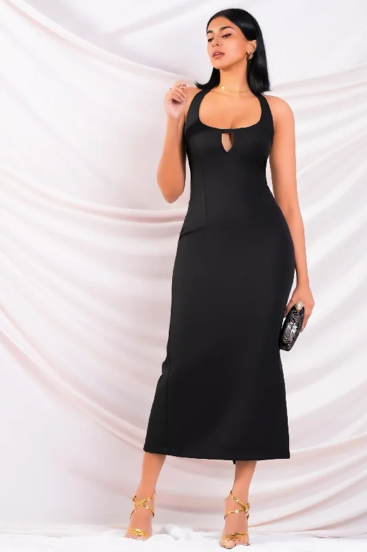 Black Halter Midi Dress