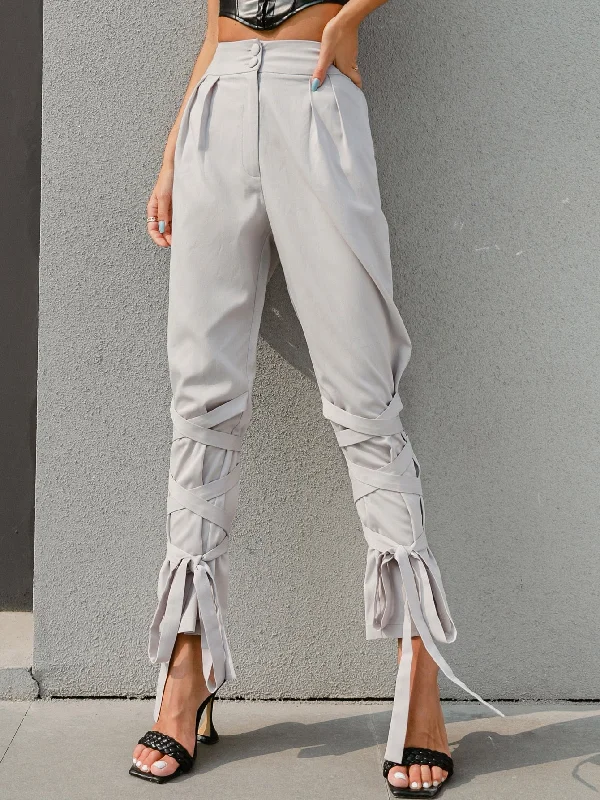 Casual Plain Zipper High Waist Cropped Women Pants