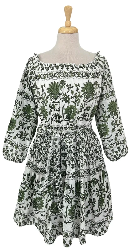 Faye Belted Dress Green and White Floral