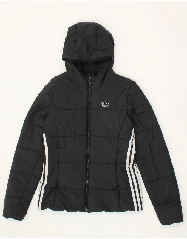 ADIDAS Womens Hooded Padded Jacket UK 10 Small Black Polyester