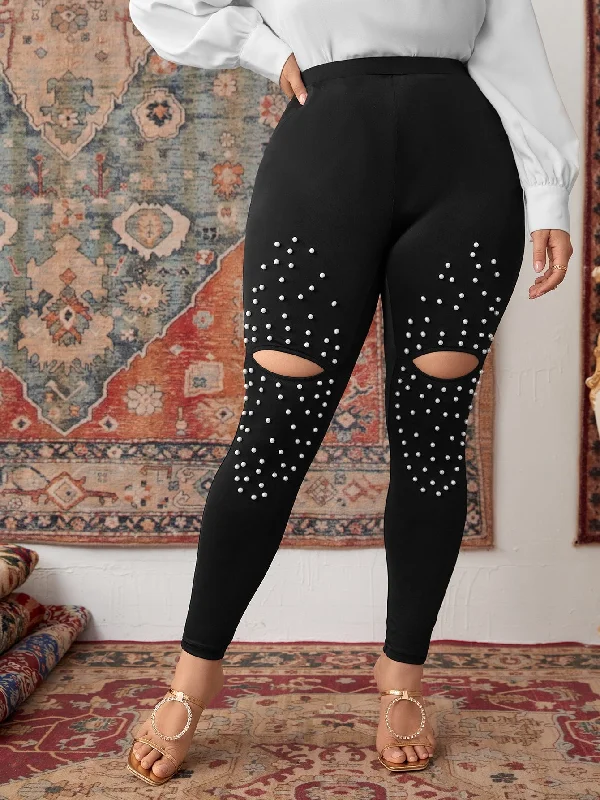 Plain Pearls Cropped Plus Size Leggings