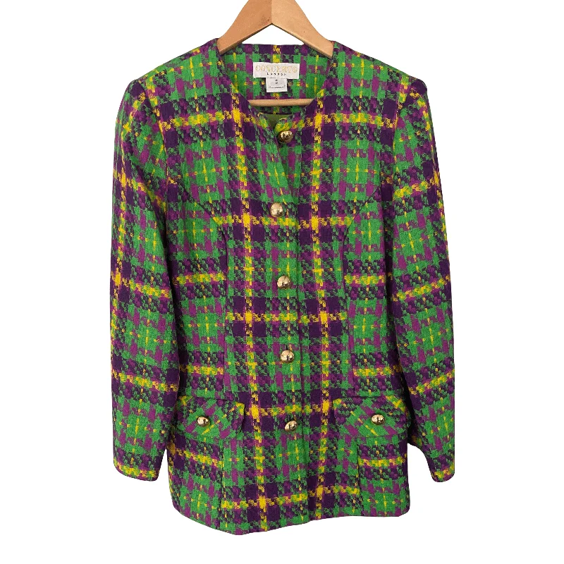 Concerto London Jacket 100% Wool woven Green and Purple Check UK Size 12